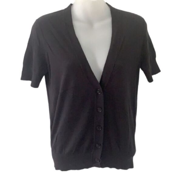 Ann Taylor LOFT Black Short Sleeve Button Cardigan — Size SP - Picture 2 of 5
